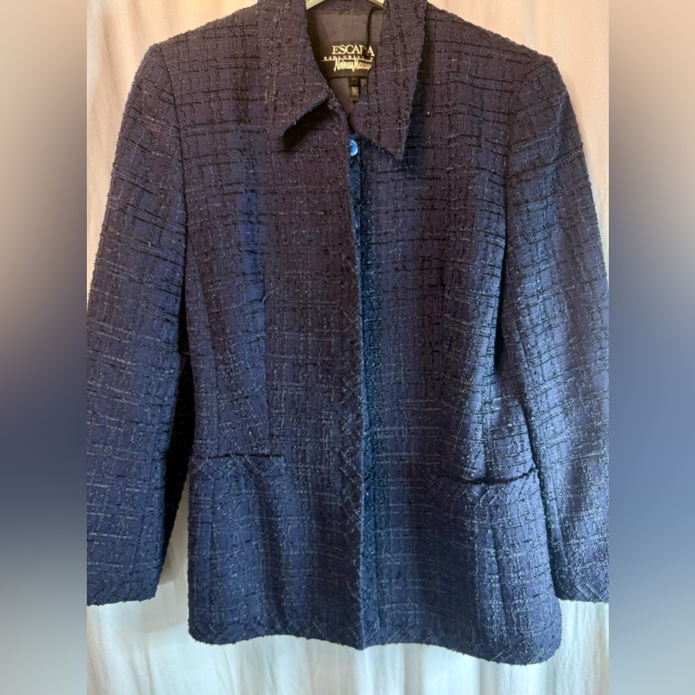 Escada Women's Dark Navy Blue Boucle Blazer